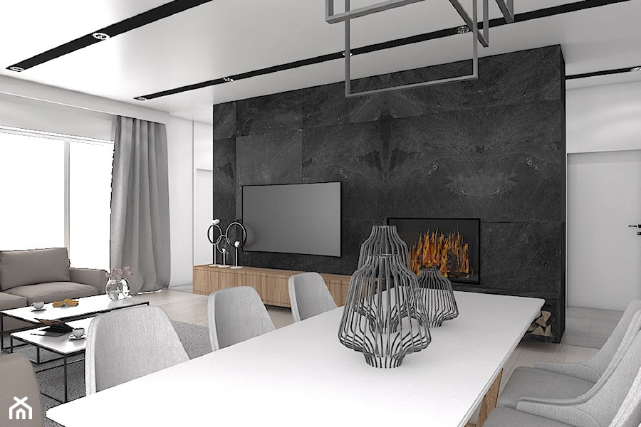 Z betonem w tle - Średni biały salon z jadalnią, styl tradycyjny - zdjęcie od Studio projektowania wnętrz''Studio Aranżacji''