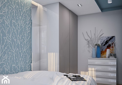 Średnia biała niebieska sypialnia, styl nowoczesny - zdjęcie od Studio projektowania wnętrz''Studio Aranżacji''