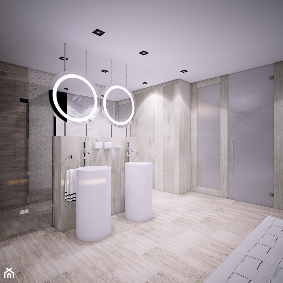 Z głębi duszy - Duża bez okna z dwoma umywalkami z punktowym oświetleniem łazienka, styl nowoczesny - zdjęcie od Studio projektowania wnętrz''Studio Aranżacji''