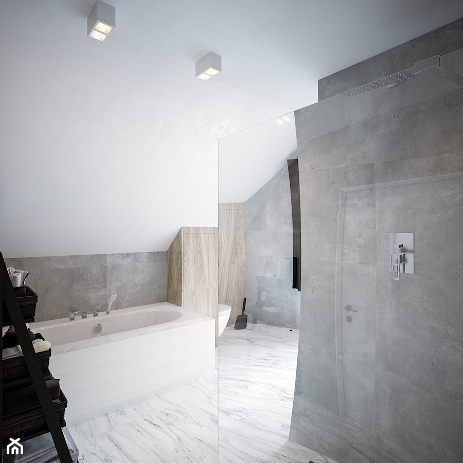 Dom na skale Głuchołazy - Średnia bez okna z marmurową podłogą z punktowym oświetleniem łazienka, styl minimalistyczny - zdjęcie od Studio projektowania wnętrz''Studio Aranżacji''