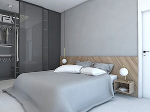 Z betonem w tle - Średnia beżowa szara sypialnia z garderobą, styl nowoczesny - zdjęcie od Studio projektowania wnętrz''Studio Aranżacji''
