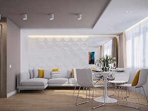 Pierwsze mieszkanie Kasi - Średni biały brązowy salon z jadalnią, styl nowoczesny - zdjęcie od Studio projektowania wnętrz''Studio Aranżacji''
