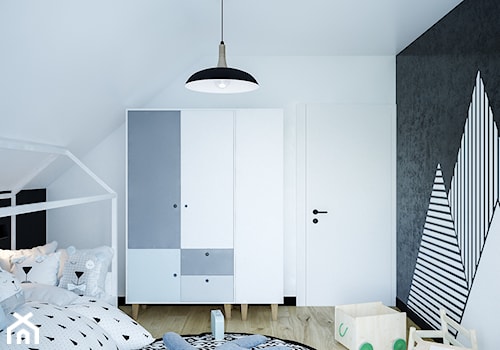 Dom na skale Głuchołazy - Mały biały czarny pokój dziecka dla dziecka dla chłopca, styl nowoczesny - zdjęcie od Studio projektowania wnętrz''Studio Aranżacji''