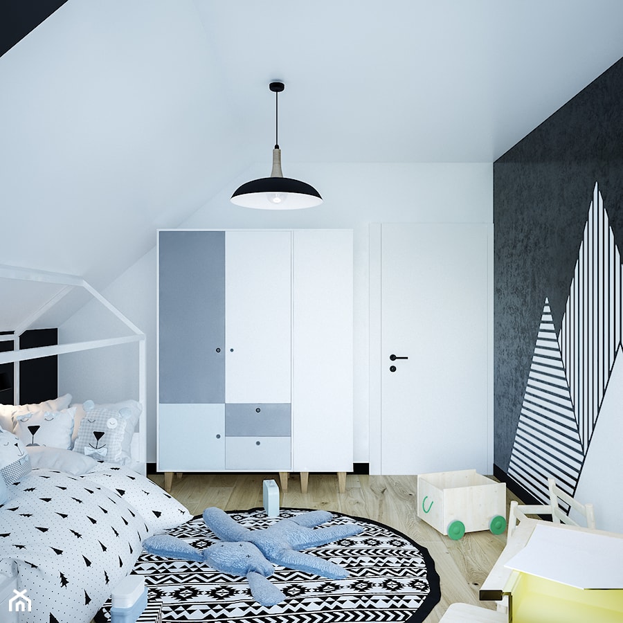 Dom na skale Głuchołazy - Mały biały czarny pokój dziecka dla dziecka dla chłopca, styl nowoczesny - zdjęcie od Studio projektowania wnętrz''Studio Aranżacji''