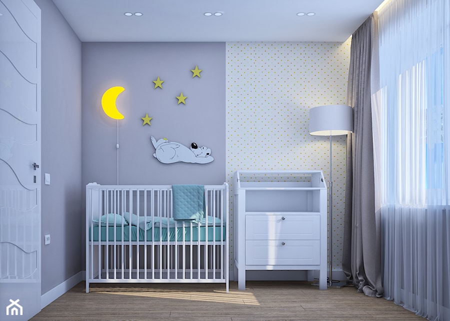 Pierwsze mieszkanie Kasi - Mały biały szary pokój dziecka dla niemowlaka dla chłopca dla dziewczynki, styl tradycyjny - zdjęcie od Studio projektowania wnętrz''Studio Aranżacji''
