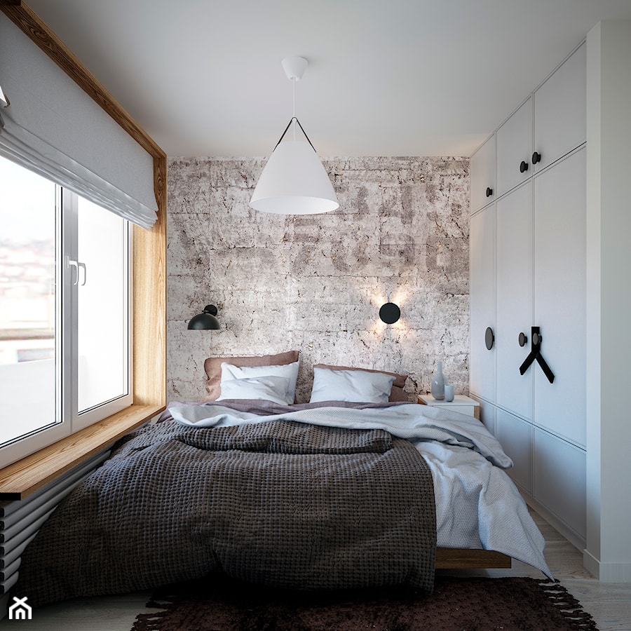 W wolnej głowie - Mała szara sypialnia, styl skandynawski - zdjęcie od Studio projektowania wnętrz''Studio Aranżacji''