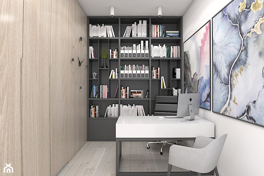 Z betonem w tle - Małe białe biuro, styl nowoczesny - zdjęcie od Studio projektowania wnętrz''Studio Aranżacji''