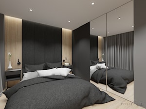 Księżycowa sypialnia - Mała beżowa czarna sypialnia, styl nowoczesny - zdjęcie od Polilinia Design