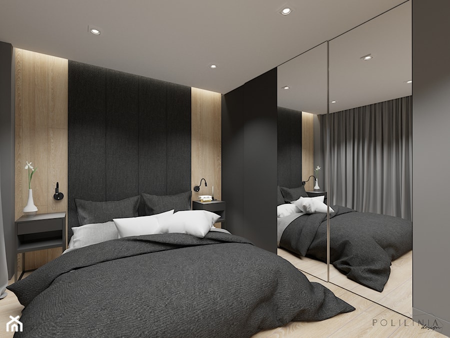 Księżycowa sypialnia - Mała beżowa czarna sypialnia, styl nowoczesny - zdjęcie od Polilinia Design