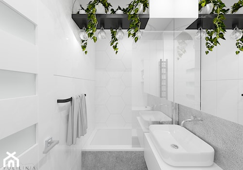 Jasna łazienka z dekoracyjną zielenią - Mała bez okna z lustrem łazienka - zdjęcie od Polilinia Design