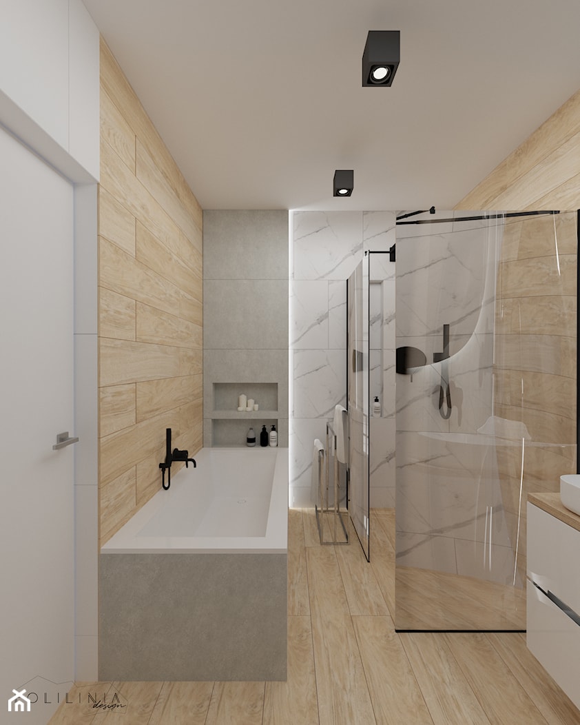 Łazienka z ukrytym przejściem - Średnia bez okna z punktowym oświetleniem łazienka, styl nowoczesny - zdjęcie od Polilinia Design - Homebook