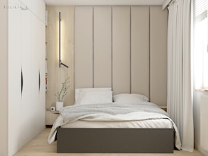 Projekt mieszkania - Warszawa - Mała beżowa z panelami tapicerowanymi sypialnia, styl nowoczesny - zdjęcie od Polilinia Design