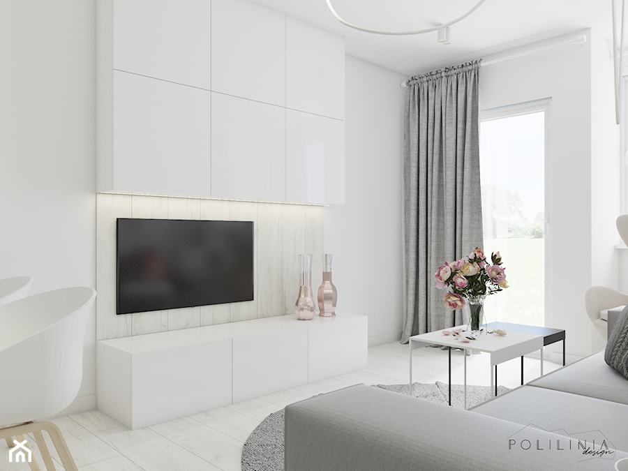 Jasny salon z pastelowymi dodatkami - Średni biały salon - zdjęcie od Polilinia Design