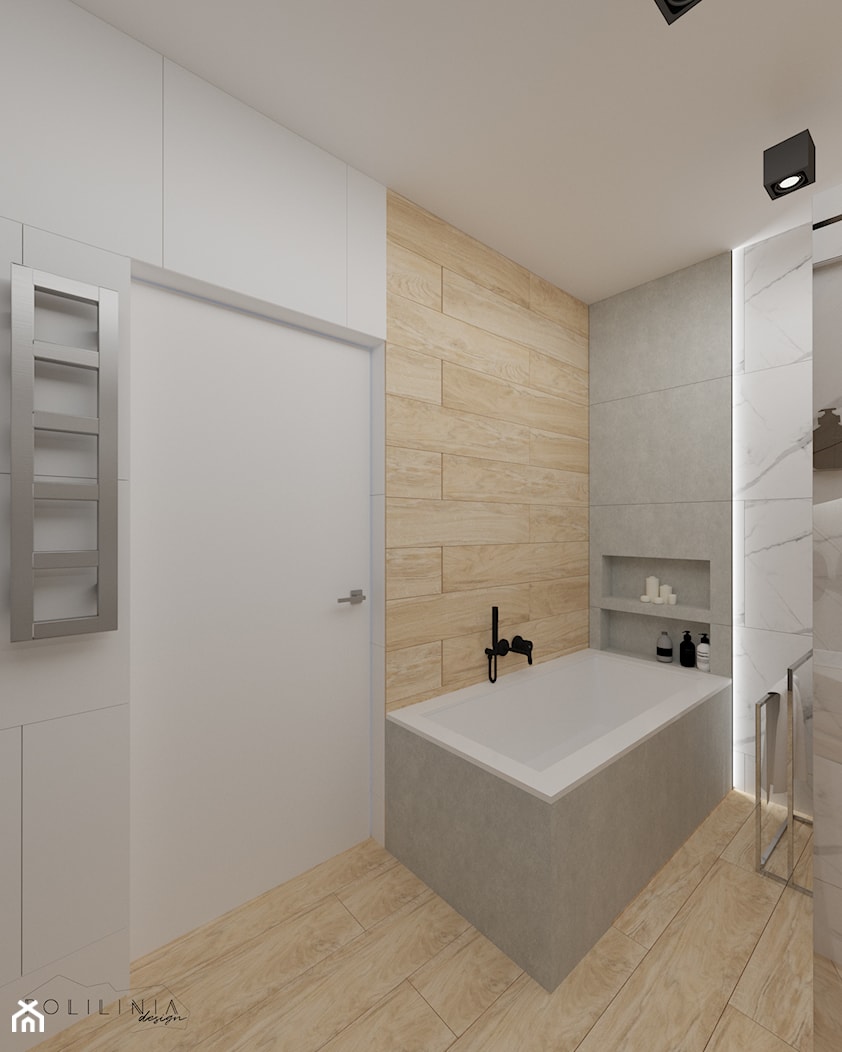 Łazienka z ukrytym przejściem - Średnia bez okna z punktowym oświetleniem łazienka, styl nowoczesny - zdjęcie od Polilinia Design - Homebook