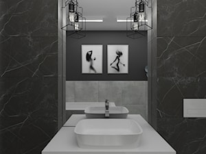 Czarno biała łazienka z płytkami w marmurowy wzór - Łazienka - zdjęcie od Polilinia Design