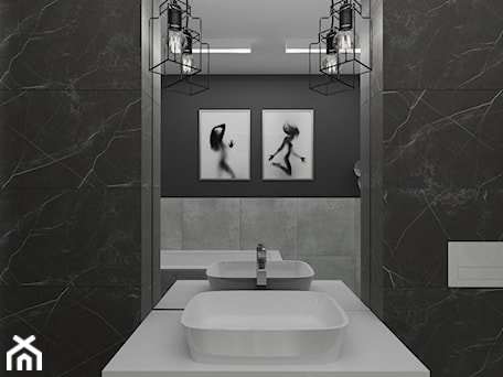 Aranżacje wnętrz - Łazienka: Czarno biała łazienka z płytkami w marmurowy wzór - Łazienka - Polilinia Design. Przeglądaj, dodawaj i zapisuj najlepsze zdjęcia, pomysły i inspiracje designerskie. W bazie mamy już prawie milion fotografii!