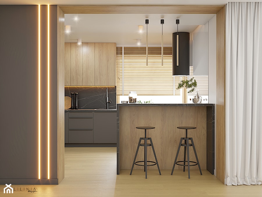 Strefa dzienna domu jednorodzinnego - Lednica Górna - Kuchnia, styl nowoczesny - zdjęcie od Polilinia Design
