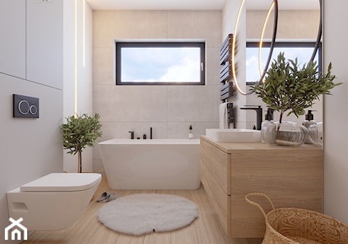 Łazienka - dom Toruń - Duża z lustrem łazienka z oknem, styl nowoczesny - zdjęcie od Polilinia Design