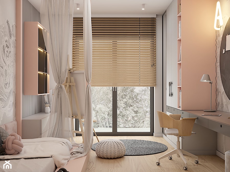 Pokój dla nastolatki (róż, czerń, drewno) - Pokój dziecka, styl nowoczesny - zdjęcie od Polilinia Design