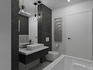 Czarno biała łazienka z płytkami w marmurowy wzór - Mała bez okna z lustrem łazienka - zdjęcie od Polilinia Design