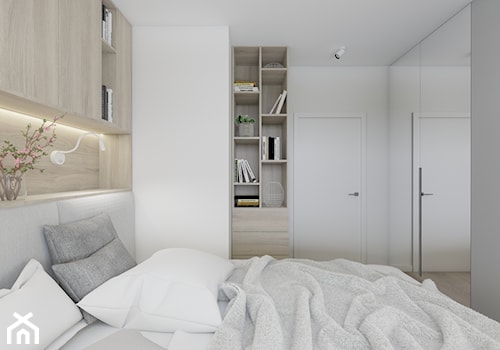 Sypialnia - mieszkanie Warszawa - Mała biała szara sypialnia, styl nowoczesny - zdjęcie od Polilinia Design