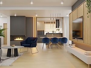 Strefa dzienna domu jednorodzinnego - Lednica Górna - Salon, styl nowoczesny - zdjęcie od Polilinia Design