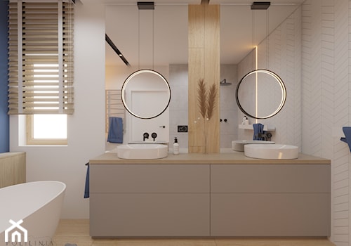 Łazienka - dom Mysłowice - Średnia z dwoma umywalkami łazienka z oknem, styl nowoczesny - zdjęcie od Polilinia Design