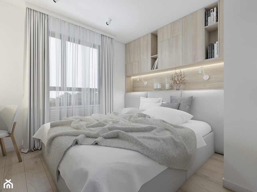 Sypialnia - mieszkanie Warszawa - Mała biała sypialnia, styl nowoczesny - zdjęcie od Polilinia Design