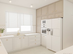 Część dzienna domu jednorodzinnego w eleganckich beżach - Kuchnia, styl nowoczesny - zdjęcie od Polilinia Design