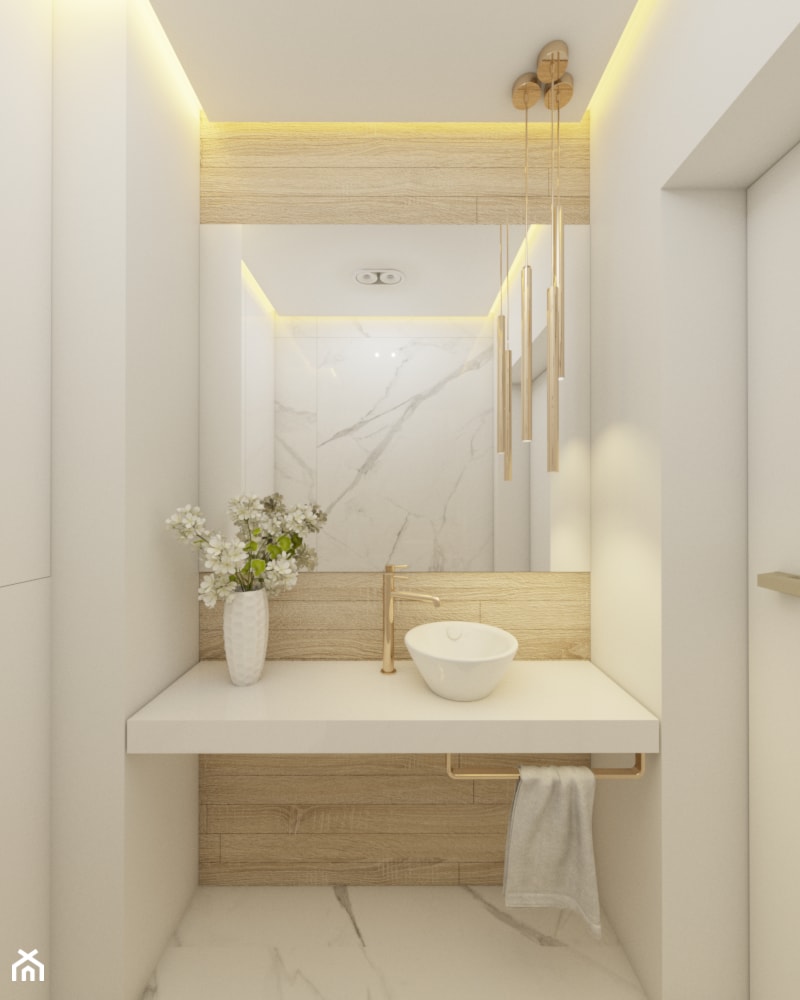 Toaleta na parterze - dom Moskorzew - Mała bez okna z lustrem łazienka, styl nowoczesny - zdjęcie od Polilinia Design