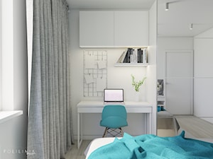 Turkusowa sypialnia - Średnia biała z biurkiem sypialnia - zdjęcie od Polilinia Design