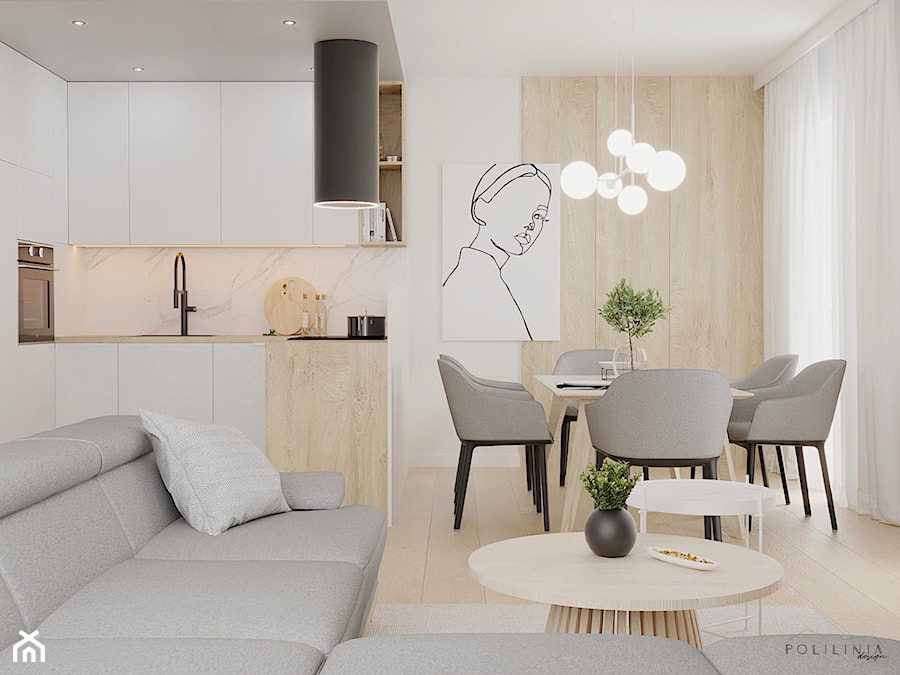 Mieszkanie Knurów - strefa dzienna, łazienka i toaleta - Salon, styl nowoczesny - zdjęcie od Polilinia Design