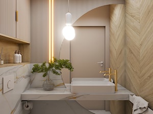 Toaleta w beżach - Mała bez okna z marmurową podłogą łazienka, styl nowoczesny - zdjęcie od Polilinia Design