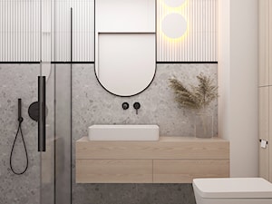 Naturalna strefa dzienna - Mała biała beżowa szara łazienka w bloku bez okna, styl minimalistyczny - zdjęcie od Polilinia Design