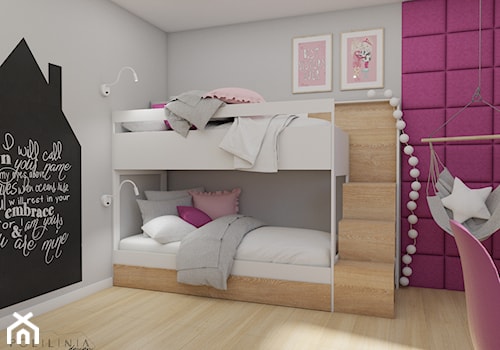 Pokój dziecięcy fuksja - Średni czarny różowy szary pokój dziecka dla nastolatka dla dziewczynki dla rodzeństwa, styl nowoczesny - zdjęcie od Polilinia Design