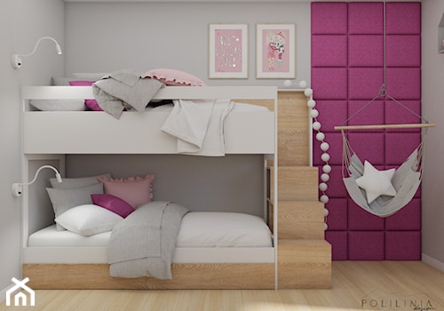 Pokój dziecięcy fuksja - Średni różowy szary z panelami tapicerowanymi pokój dziecka dla dziecka dla ... - zdjęcie od Polilinia Design