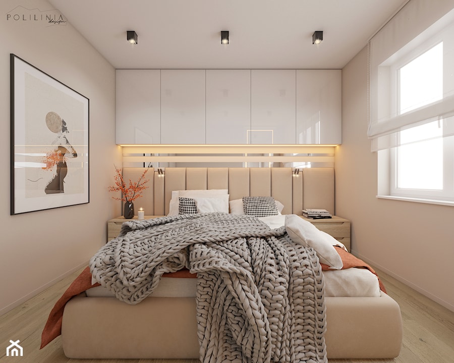 Sypialnia z dodatkiem koloru rudego - Sypialnia, styl nowoczesny - zdjęcie od Polilinia Design