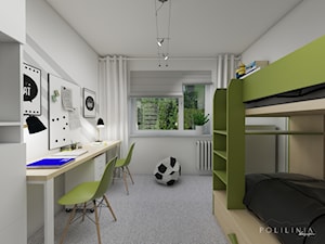 Pokój dziecięcy z oliwkowymi akcentami - Średni szary pokój dziecka dla dziecka dla nastolatka dla chłopca dla dziewczynki dla rodzeństwa - zdjęcie od Polilinia Design