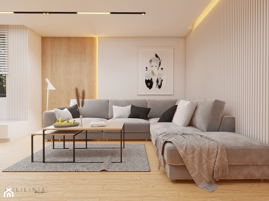 Część dzienna - dom Ruda Śląśka #5 - Średni biały brązowy salon, styl nowoczesny - zdjęcie od Polilinia Design