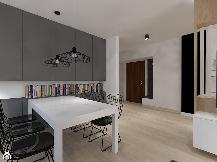 Mieszkanie z czarnymi dodatkami - Duża szara jadalnia jako osobne pomieszczenie, styl nowoczesny - zdjęcie od Studio Skala Marta Michalkiewicz Gulczyńska