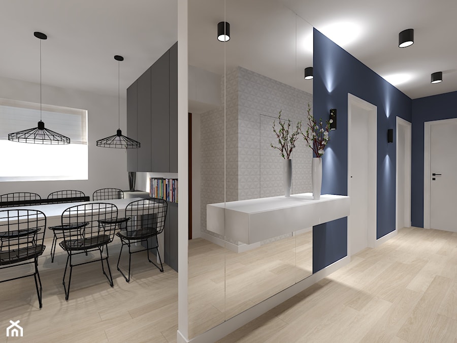 Mieszkanie z czarnymi dodatkami - Średni niebieski hol / przedpokój, styl nowoczesny - zdjęcie od Studio Skala Marta Michalkiewicz Gulczyńska