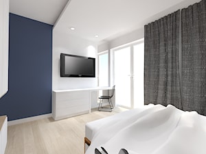 Mieszkanie z czarnymi dodatkami - Średnia biała niebieska z biurkiem sypialnia, styl nowoczesny - zdjęcie od Studio Skala Marta Michalkiewicz Gulczyńska