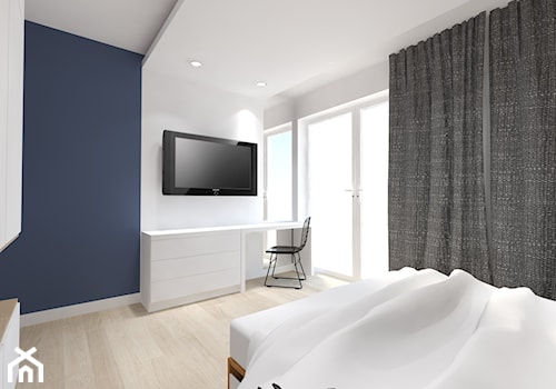 Mieszkanie z czarnymi dodatkami - Średnia biała niebieska z biurkiem sypialnia, styl nowoczesny - zdjęcie od Studio Skala Marta Michalkiewicz Gulczyńska