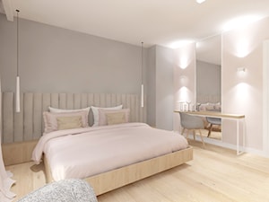 Pastelowy dom - Średnia beżowa szara sypialnia, styl nowoczesny - zdjęcie od Studio Skala Marta Michalkiewicz Gulczyńska