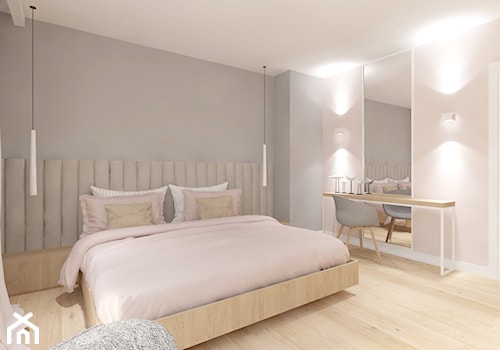Pastelowy dom - Średnia beżowa szara sypialnia, styl nowoczesny - zdjęcie od Studio Skala Marta Michalkiewicz Gulczyńska