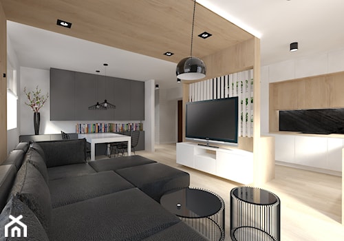 Mieszkanie z czarnymi dodatkami - Średni biały salon z jadalnią, styl nowoczesny - zdjęcie od Studio Skala Marta Michalkiewicz Gulczyńska