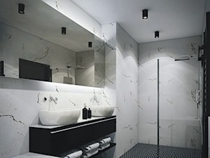 Wilanów - Średnia na poddaszu bez okna z lustrem z dwoma umywalkami łazienka, styl nowoczesny - zdjęcie od KLEMART