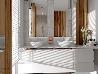 Łazienka w bieli i drewnie - mimo wszystko oryginalna