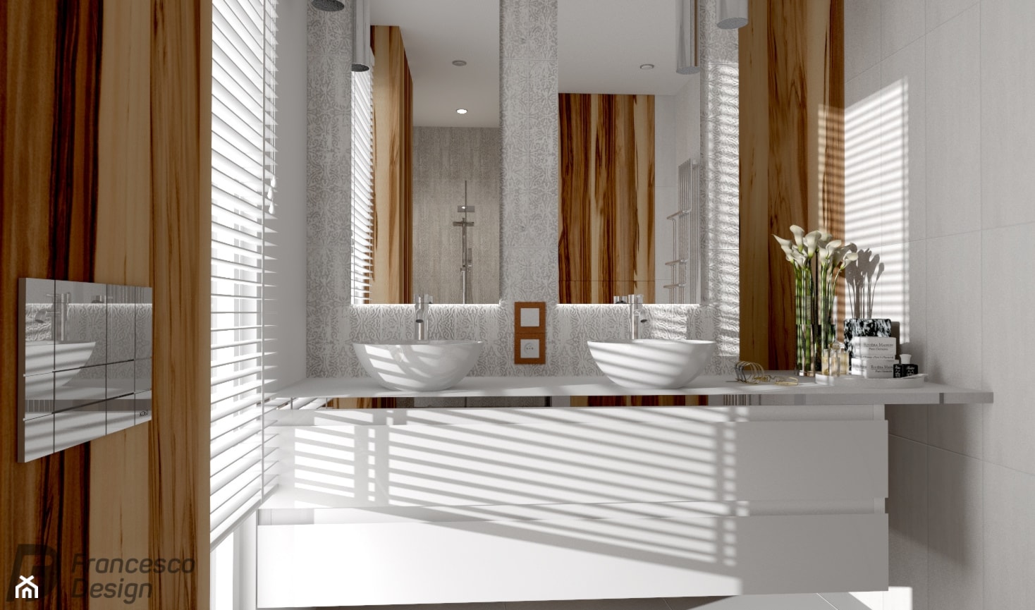 Mała łazienka w bieli i oryginalnym drewnie - zdjęcie od FRANCESCO DESIGN - Homebook