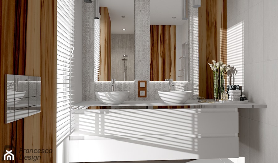 Mała łazienka w bieli i oryginalnym drewnie - zdjęcie od FRANCESCO DESIGN